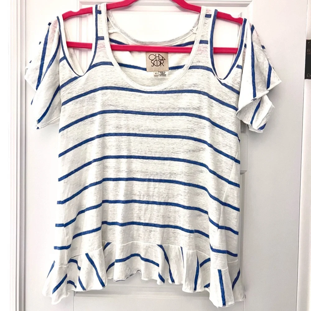 Chaser Linen Ruffle Back Top - Picture 1 of 5